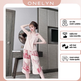 Đồ ngủ Pyjama lụa latin, bộ lửng lụa latin nơ cao cấp 46 - 67kg