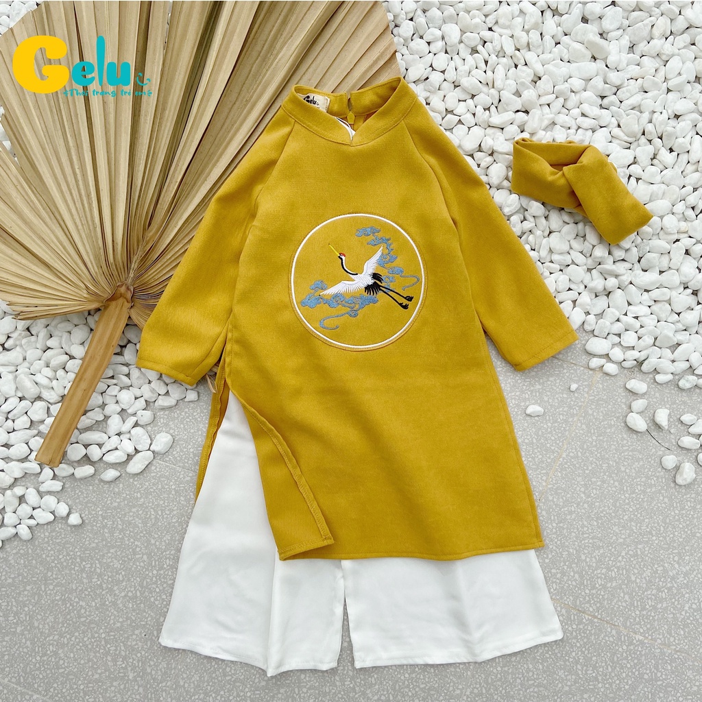 Sét áo dài cách tân cho bé chất liệu Nhung Text Hàn cao cấp cho trẻ em - Gelukids-B025