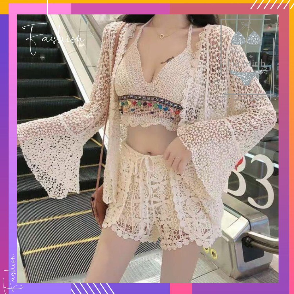 Bikini, Đồ Bơi Combo Ba Món Đi Biển Set Ren Đẹp KG077007 ODERI