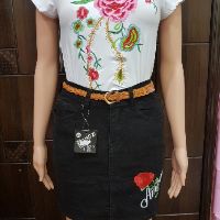 Chân váy bò thêu hoa hàng nhập