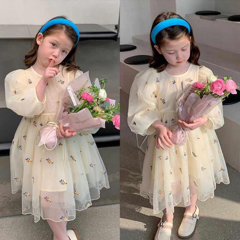 Đầm Công Chúa Tay Dài Cổ Tròn In Họa Tiết Hoa Mùa Hè Hàn Quốc Cho Bé Gái Se7en