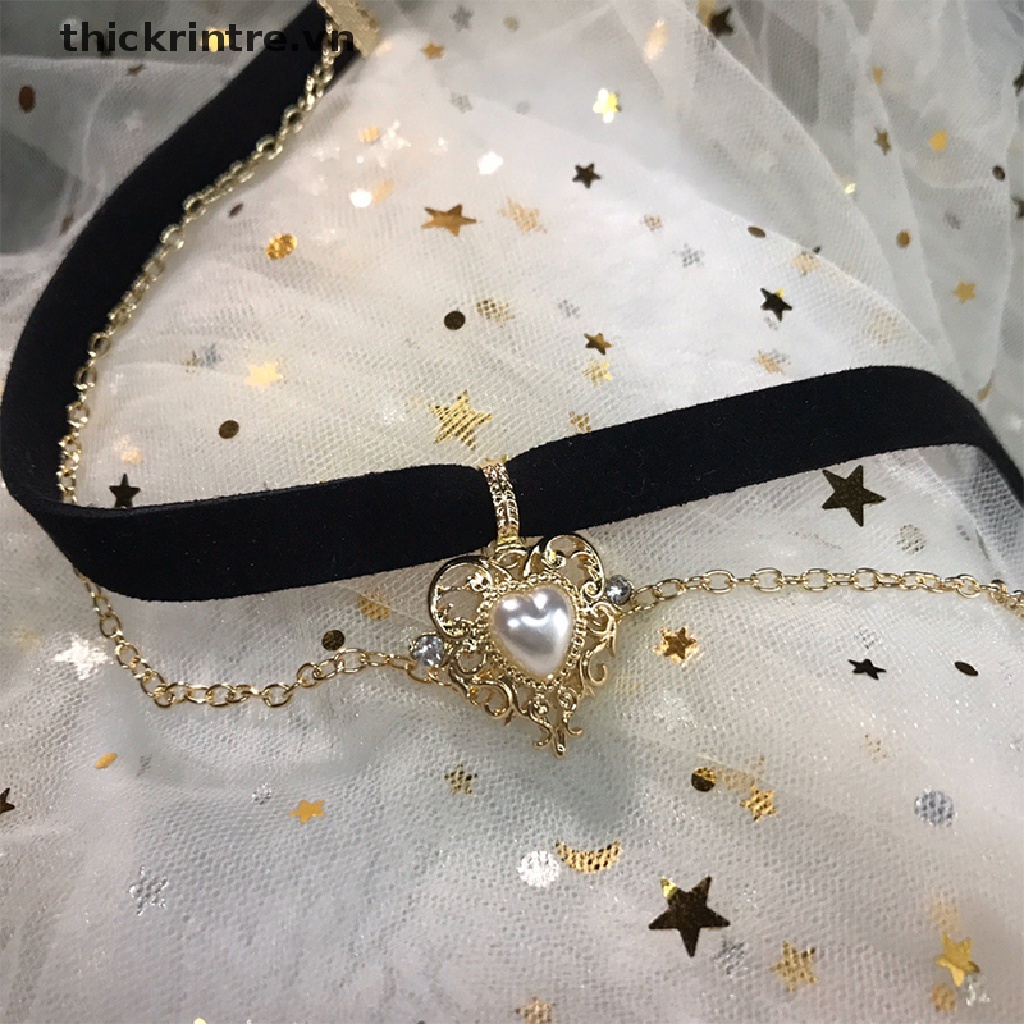 Vòng cổ choker nhung đen mặt hình trái tim làm quà tặng cho nữ