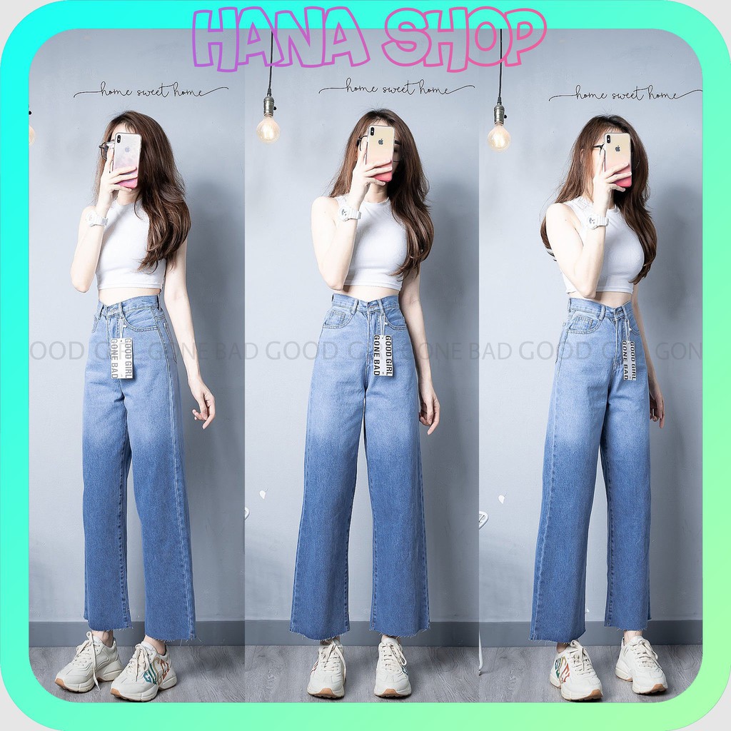 Quần Baggy Ống Rộng Jean Nữ Lưng Cao Trơn Loang 2 Màu Kiểu ULZZANG | BigBuy360 - bigbuy360.vn