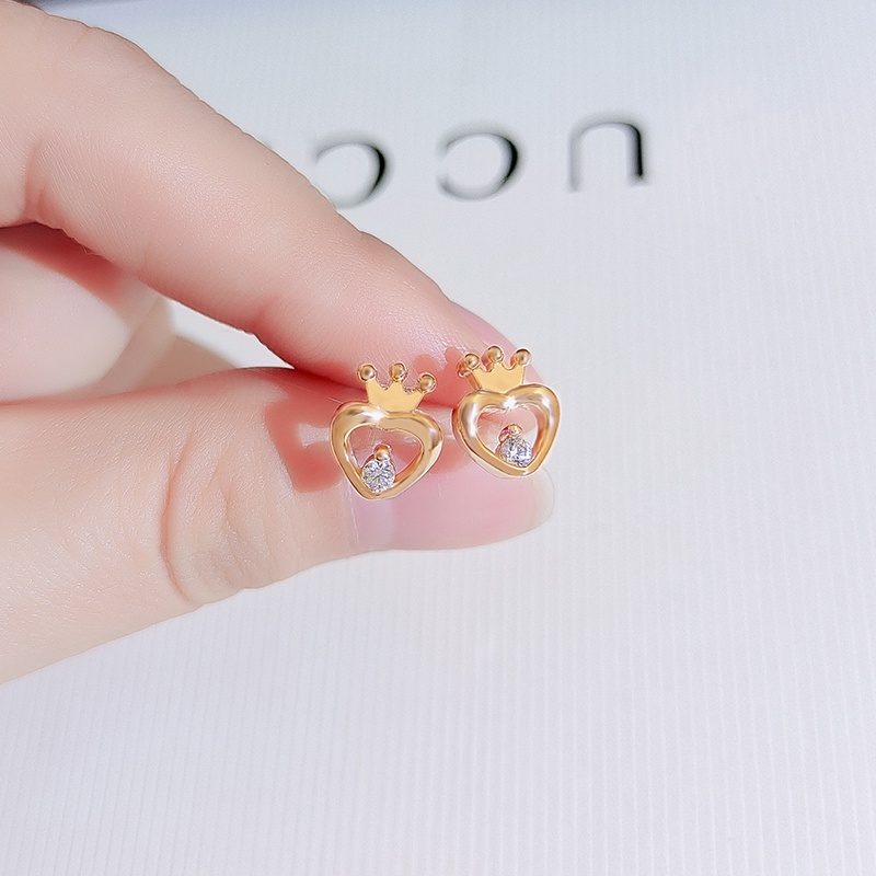 Đôi Bông Tai Mạ Vàng 18K Hình Vương Miện Đính Đá Zircon Thời Trang