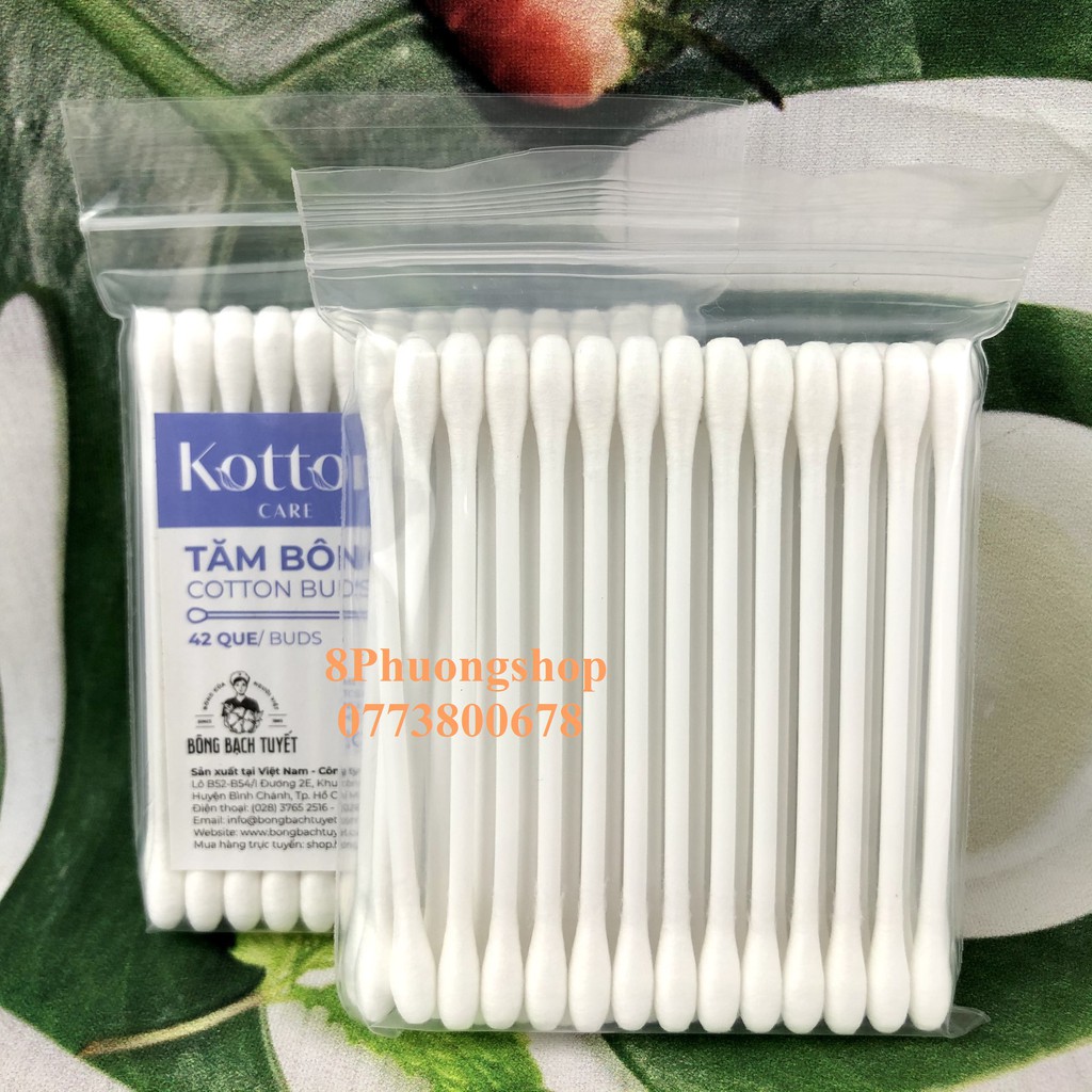 Tăm Bông 42 que COTTON BUDS Mẫu Mới ( 10 gói ) - Tăm bông Bạch Tuyết đầu Tăm Lớn 42 que