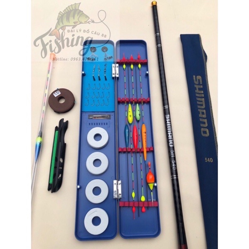 Bộ cần câu tay Shimano 5h kèm phụ kiện đầy đủ như hình