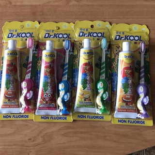 Combo bàn chải cá ngựa dr. kool + kem đánh răng dr. kool kid hương dâu - hương cam - hương chuối