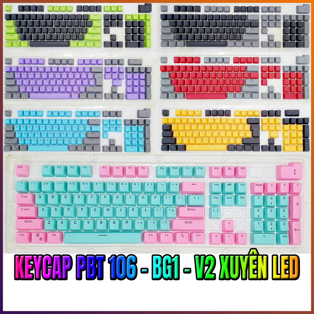 Bộ Keycap PBT 106 BG1-v2 Phím Double Shot Xuyên LED ( OEM Profile, Ansi layout )