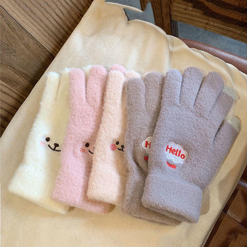 Găng Tay Nữ Vải Cashmere Dày Giữ Ấm Có Thể Dùng Màn Hình Cảm Ứng