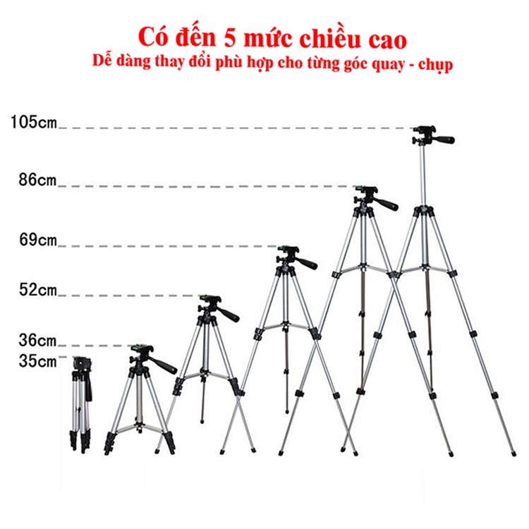 Giá đỡ điện thoại 3 chân Tripod 3110 - Tặng kẹp điện thoại và túi đựng - chụp hình, quay phim, chống rung Educase86