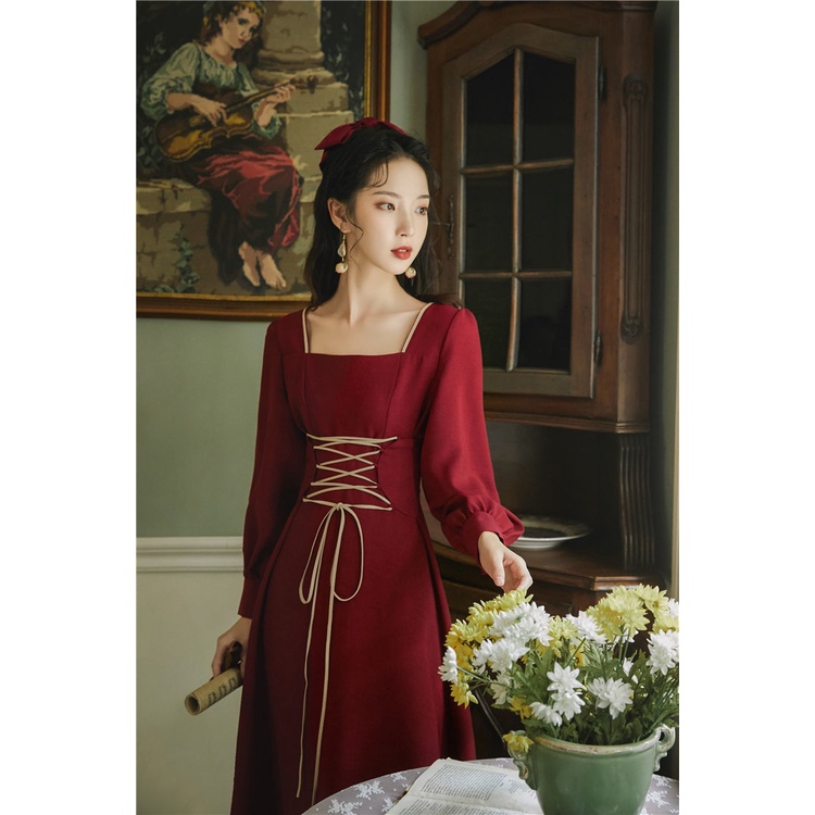 (Hàng Order không có sẵn) Váy vintage tay phồng, thắt nơ, phong cách cổ điển, chất liệu dày dặn, phù hợp cho mọi dịp | BigBuy360 - bigbuy360.vn