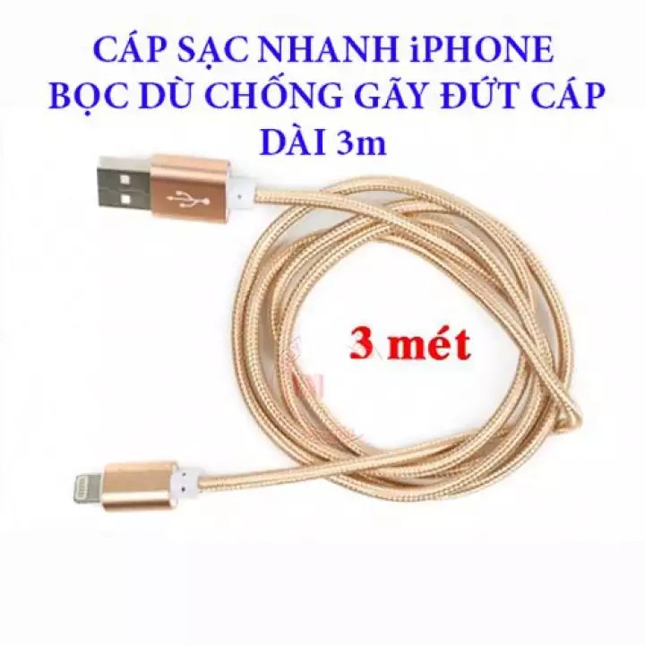 Cáp Sạc Iphone/ AndroidCHỐNG ĐỨTDây Sạc Iphone/Android Dài 3M Bọc Dù Siêu Bền