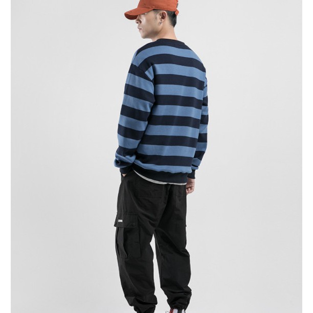 Sweater kẻ đen xanh 100% cotton mềm mịn nam nữ mặc được ulzzang - ẢNH THẬT