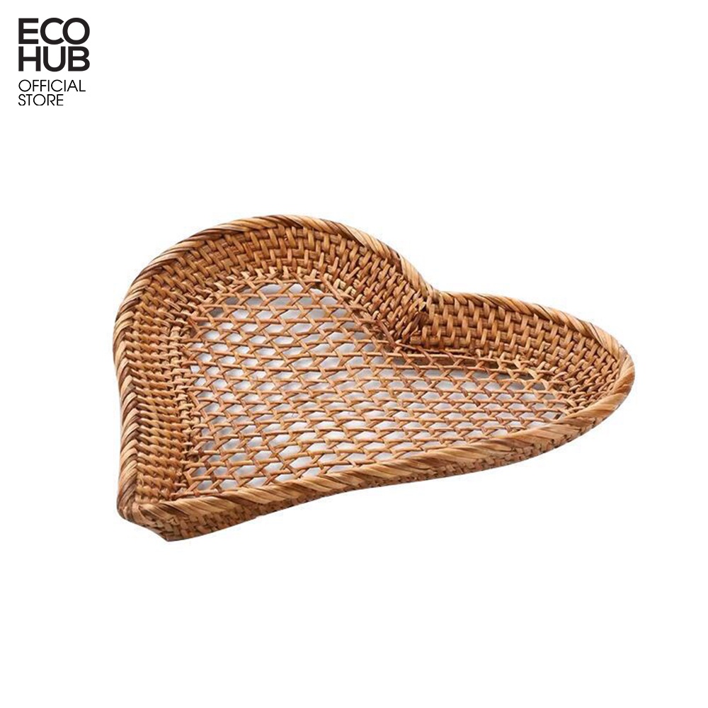 Khay mây hình trái tim, giỏ mây ECOHUB, giỏ mây trái tim, khay bánh mì, trái cây, khay trang trí