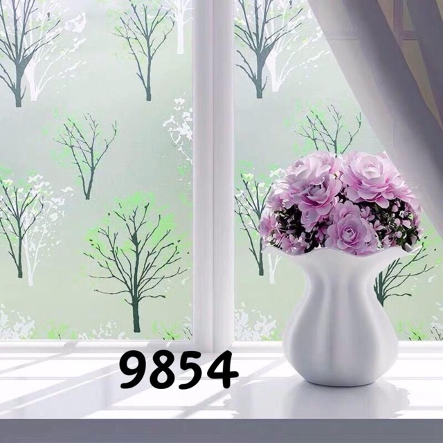 Decal dán kính, Giấy dán kính mờ in hình cây khổ 90cm mã 9854