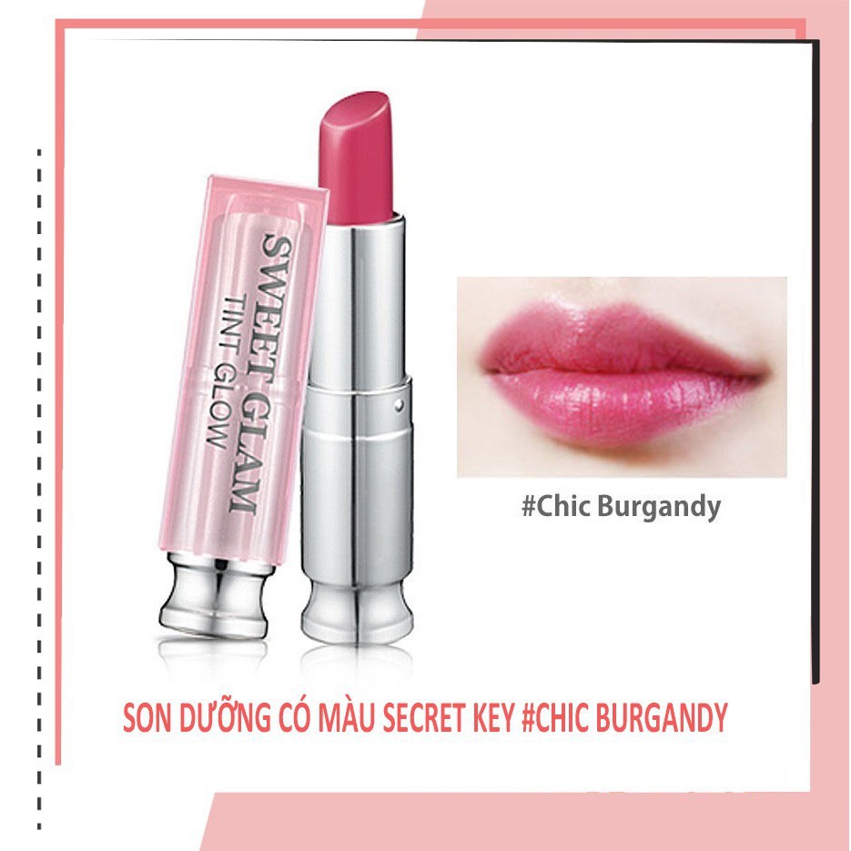 [DATE 9/2021] Son Dưỡng màu RƯỢU VANG Secret Key Sweet Glam Tint Glow CHIC BURGANDY 3.5g