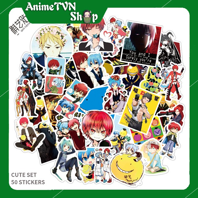 Miếng dán Sticker anime Ansatsu Kyoushitsu (Lớp học ám sát) trọn bộ 50 hình - In rõ ràng sắc nét khó tróc