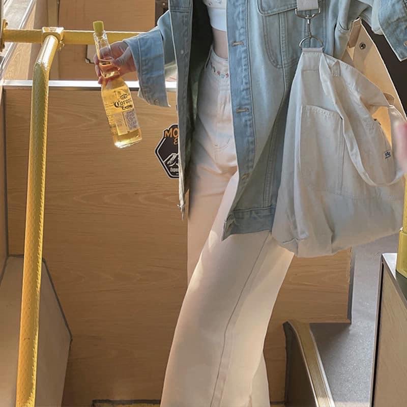 Quần jeans/short trắng cạp cao thêu hoa cho nữ