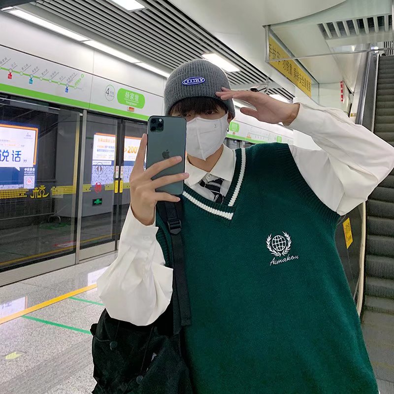 Áo Len Không Tay Dáng Rộng Họa Tiết Thêu Thời Trang Hàn Quốc Cho Nam