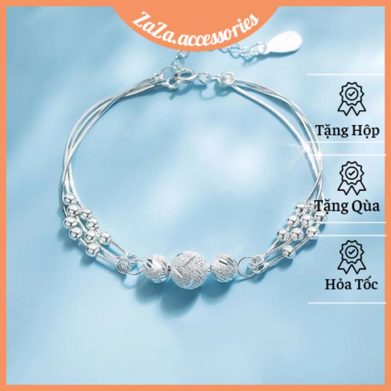 Vòng tay phủ bạc S925 - Lắc tay nữ phủ bạc Ý charm bi nhiều lớp Ovaline dễ thương Zaza Accessories