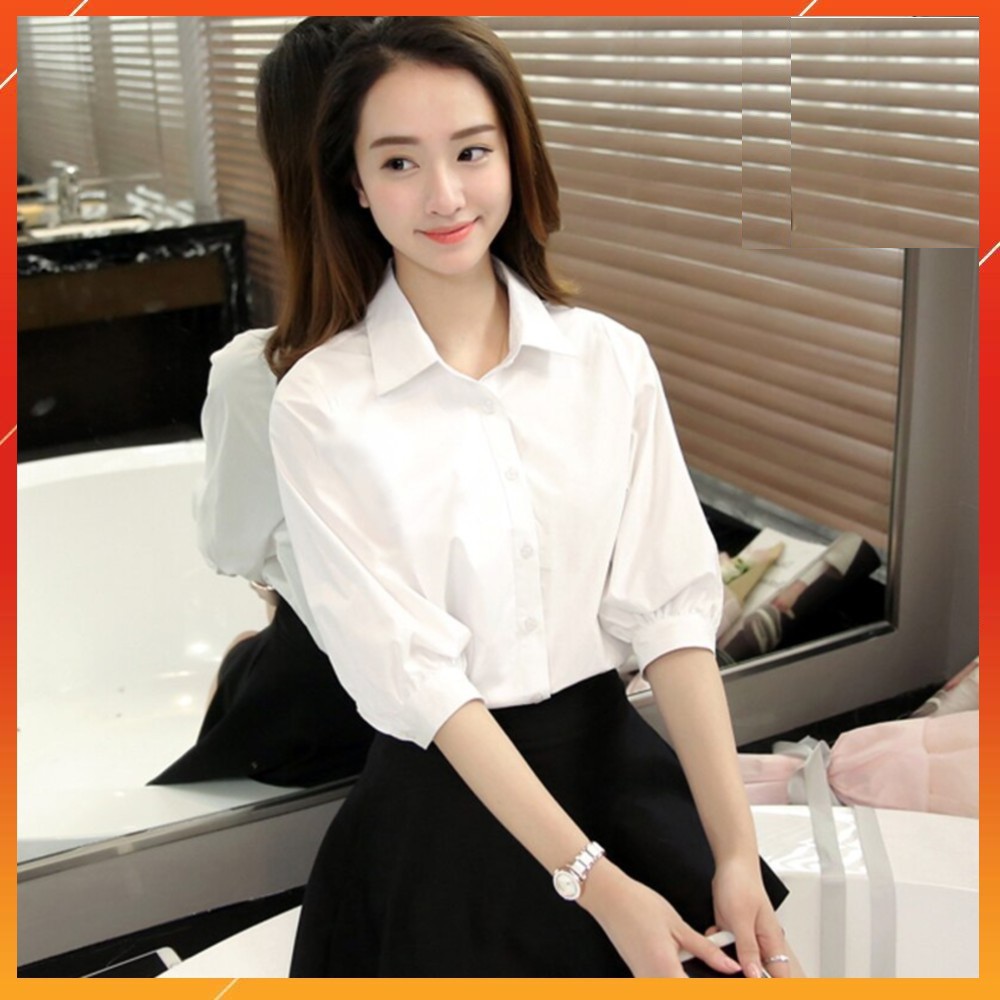 Áo Sơ Mi Nữ Trắng [Hàng Cao Cấp] áo sơ mi trắng tay bồng sơ mi kiểu dáng suông, chất vải đẹp MoonMy