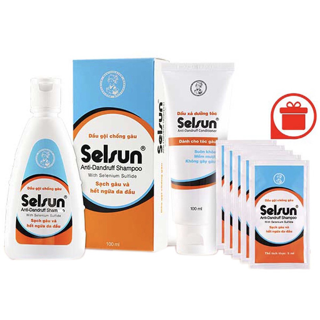 Bộ sản phẩm chống gàu Selsun (Dầu gội chống gàu Selsun 100ml+Dầu xã dưỡng tóc Selsun 100ml) - Tặng 5 Gói Dầu Gội Selsun