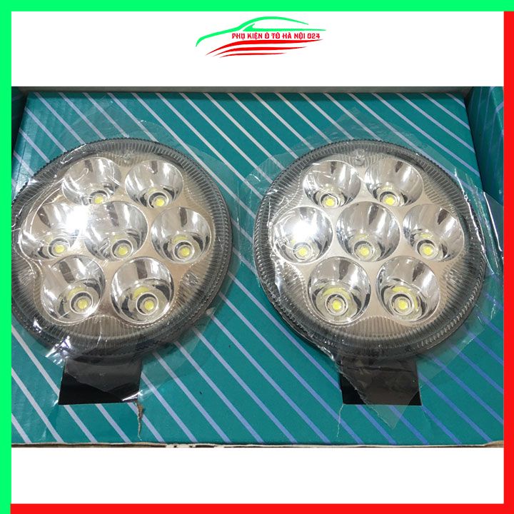Bộ 2 đèn trợ sáng runlai 7 mắt tròn 11cm cho xe máy ô tô máy xúc máy công trình dùng điện 12/24V