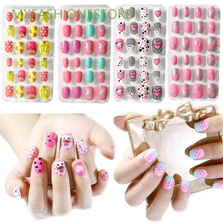 Set 24 Móng Tay Giả Họa Tiết Hoạt Hình Xinh Xắn Cho Bé Gái