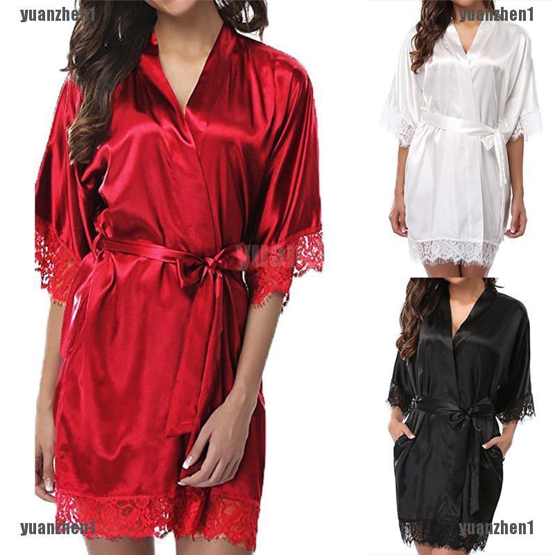 Áo Choàng Kimono Vải Lụa Satin Phối Ren Quyến Rũ