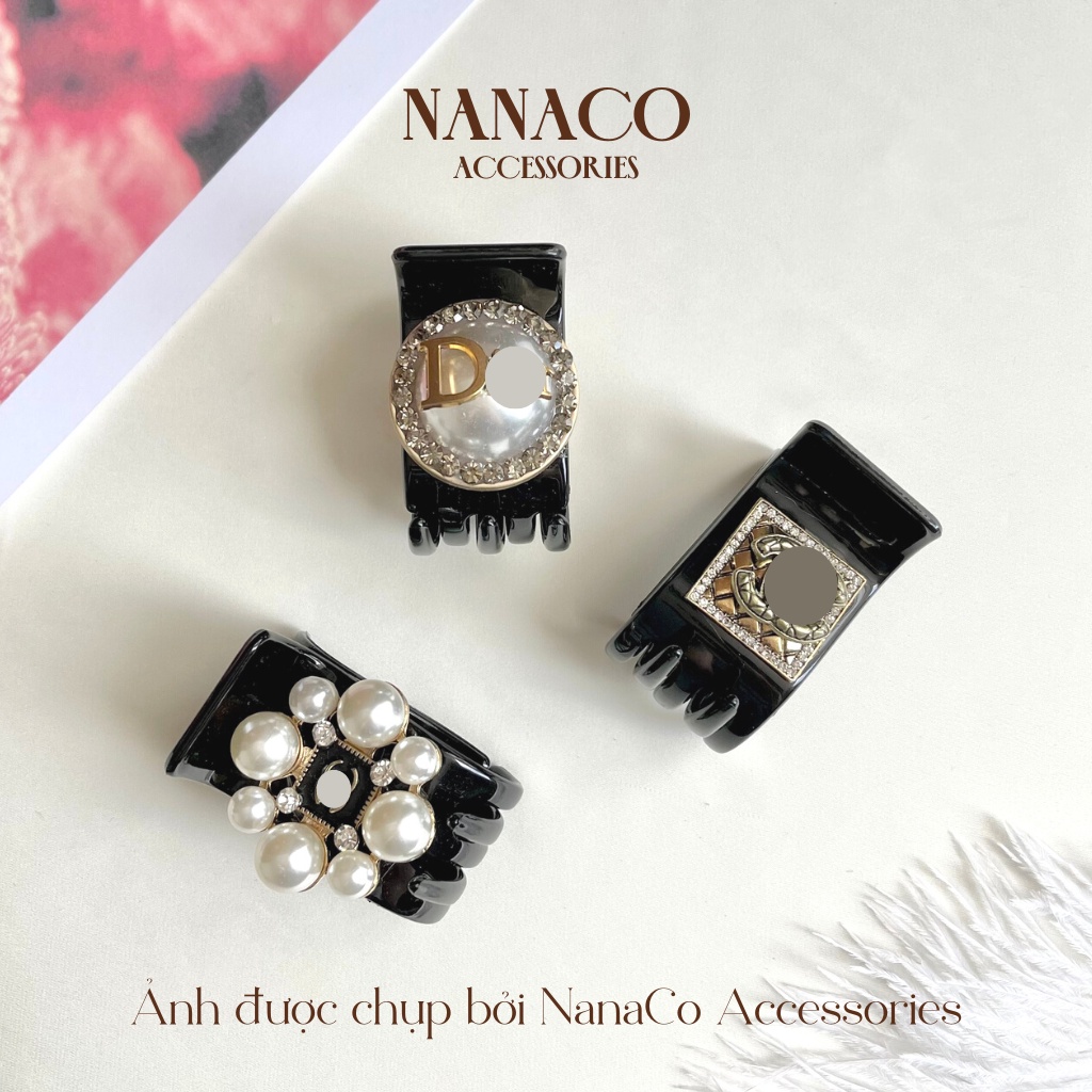 Kẹp tóc càng cua 5 răng đính charm Hàn Quốc, kẹp nữ đen hot trend thời trang NanaCo