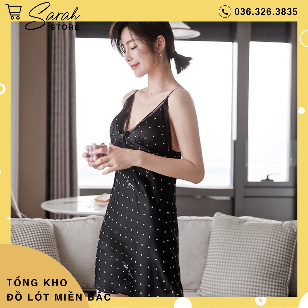 Váy Ngủ Lụa ,Đầm Ngủ Lụa Cao Cấp ( Chấm Bi )
