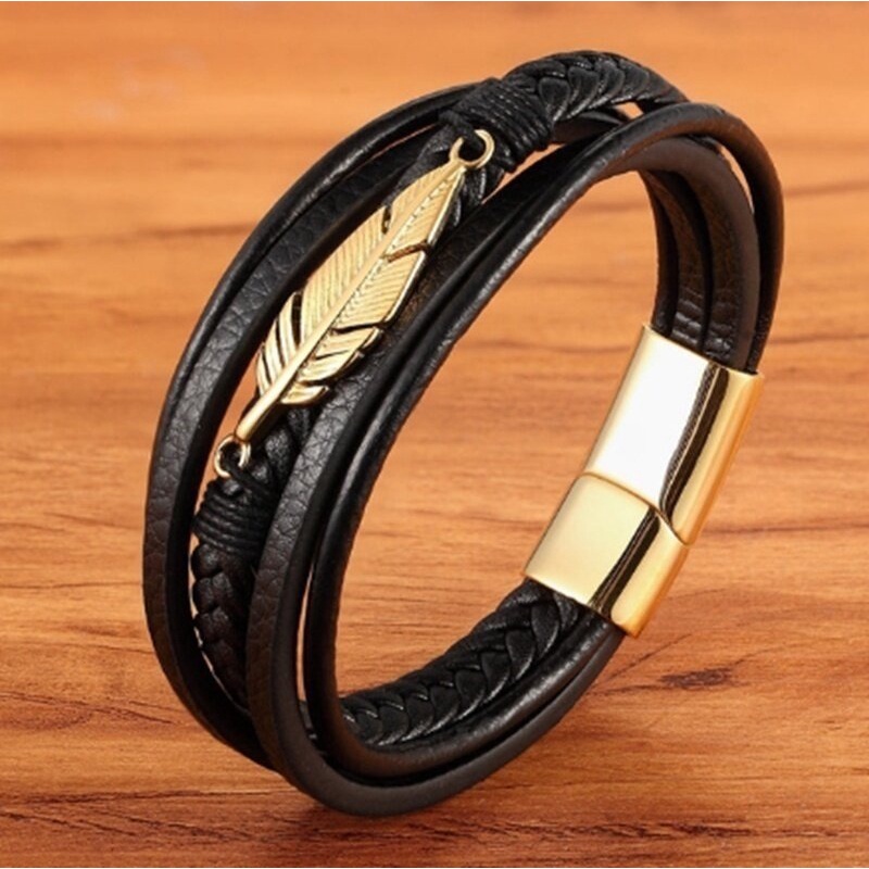 Vòng Tay Nam Hanmade AROTI  Chất Dây Da Cao Cấp, Khóa và Charm Titan Cực Đẹp, Phong Cách Sang Trọng, Cá Tính   VT615-D