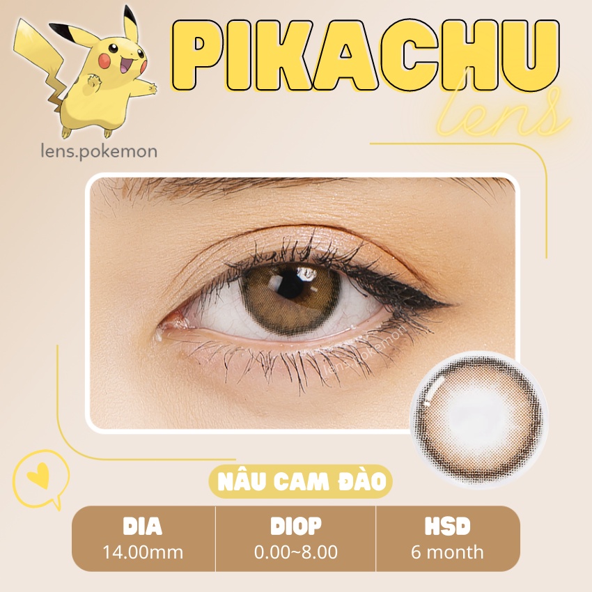 Kính áp tròng PIKACHU nâu tây giãn nhẹ 14.0mm - Lens cận thời trang Hàn Quốc chính hãng