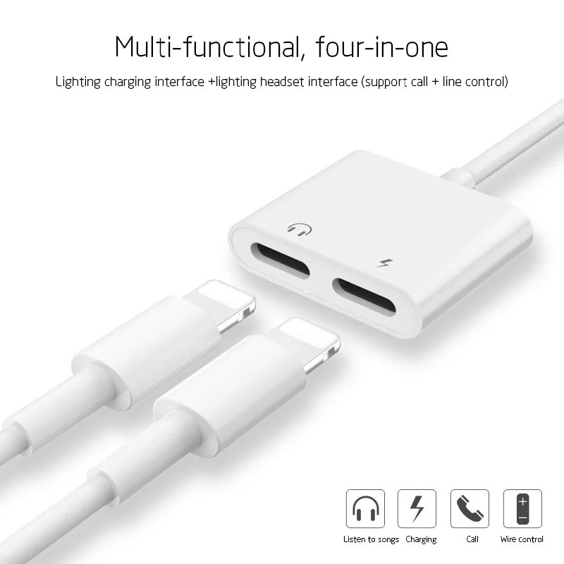 Bộ chuyển đổi 2 trong 1 AUX Sạc Lightning sang Bộ chia cáp 3,5mm cho Apple iPhone XS MAX XR X 7 8 Plus Bộ chia cáp Aux