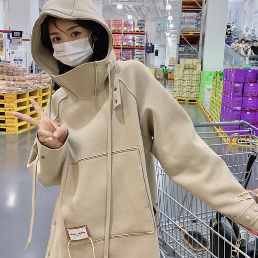 【ZHELIHANGFEI】Áo Hoodie Tay Dài Dáng Rộng Phong Cách Thời Trang Mỹ