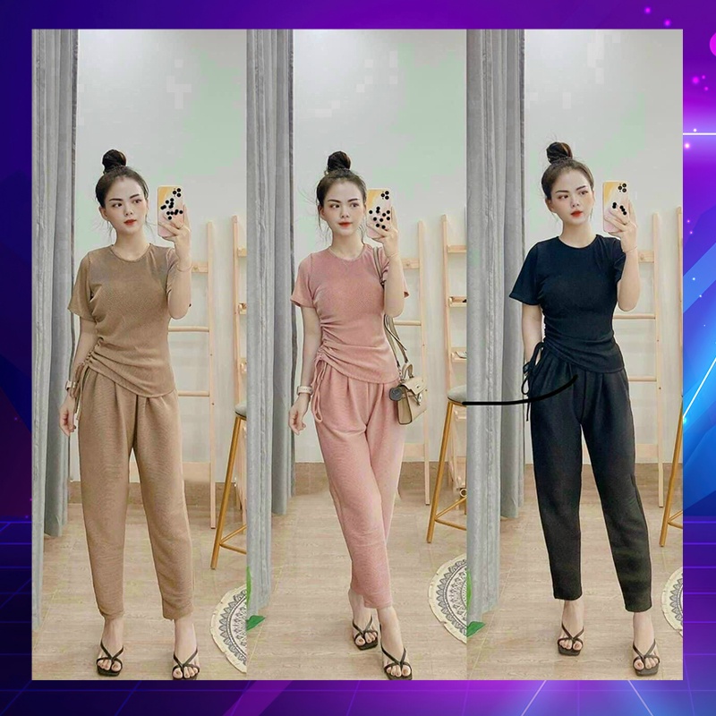 Set Bộ Đồ Ngủ Thun Gân Tăm Form Áo Thụn Rút Dây - Thời Trang Dressery Store