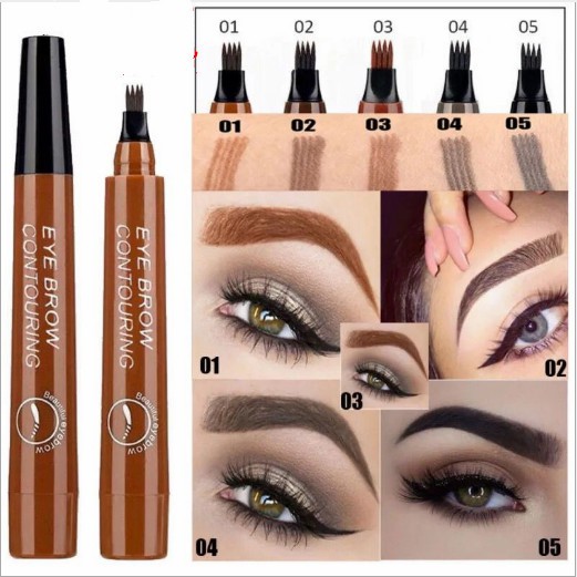Bút kẻ lông mày dạng lỏng chống thấm nước và mồ hôi thiết kế đầu 4 nhánh 5 màu tùy chọn | BigBuy360 - bigbuy360.vn