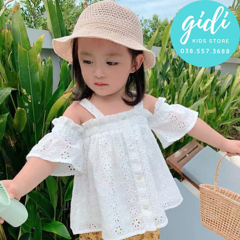 Áo trễ vai hai dây tay bèo, dáng xòe tiểu thư HAI MÀU TRẮNG VÀ HOA NHÍ
