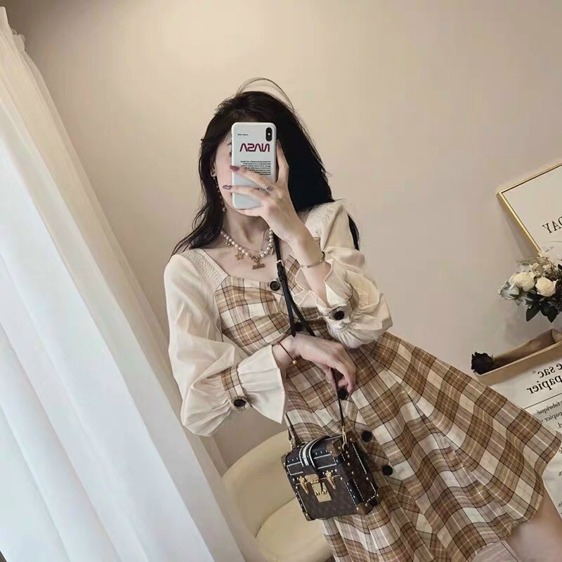 Đầm Nữ Váy Nữ Váy Caro Tay Bồng Sang Chảnh | BigBuy360 - bigbuy360.vn