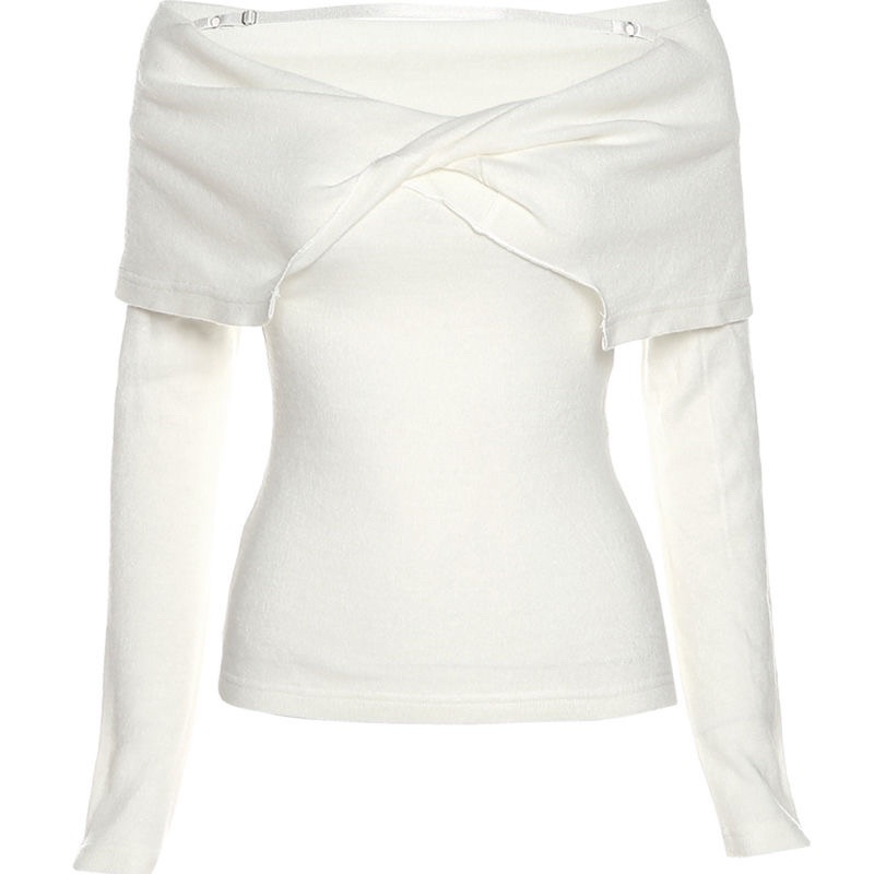 Áo tay dài trễ vai bèo cá tính cho nữ hàng taobao