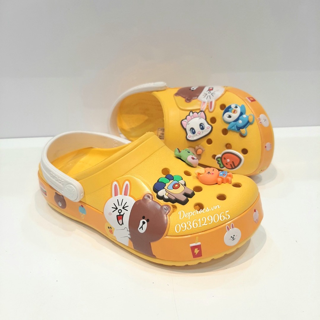 Dép sục crocs linefriend thỏ gấu vàng 3D trẻ em cao cấp, dép crocs cho bé gái bé trai màu vàng - crocs house