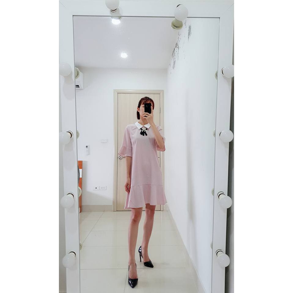 Đầm đuôi cá mẫu mới đẹp,phù hợp đi làm công sở và đi chơi (mẫu kẻ 2 màu hồng và xanh,đuôi cá cổ sen, nơ đá rời)