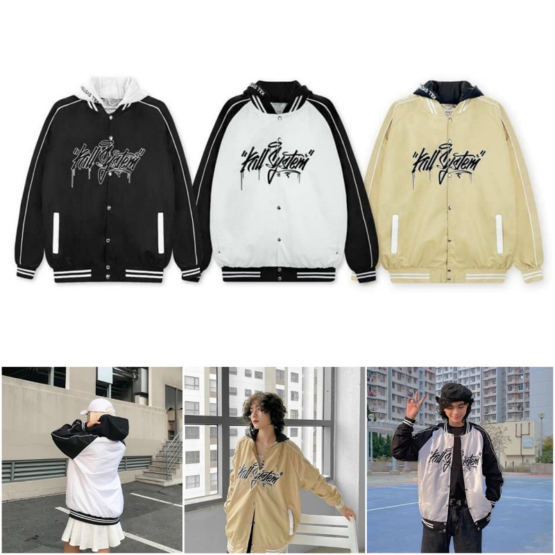 Áo Dù 2 Lớp Chống Nắng Kill System Nam Nữ Cặp❤HOT RẺ ĐẸP❤Áo Khoác Gió Uinisex Rộng Kiểu Bomber Bóng Chày -Couple Jackets