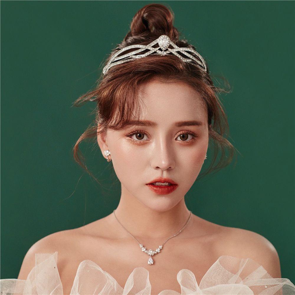 NICKOLAS Băng Đô Cài Tóc Hình Vương Miện Màu Đen / Bạc Đính Đá Lấp Lánh Thời Trang Cho Cô Dâu