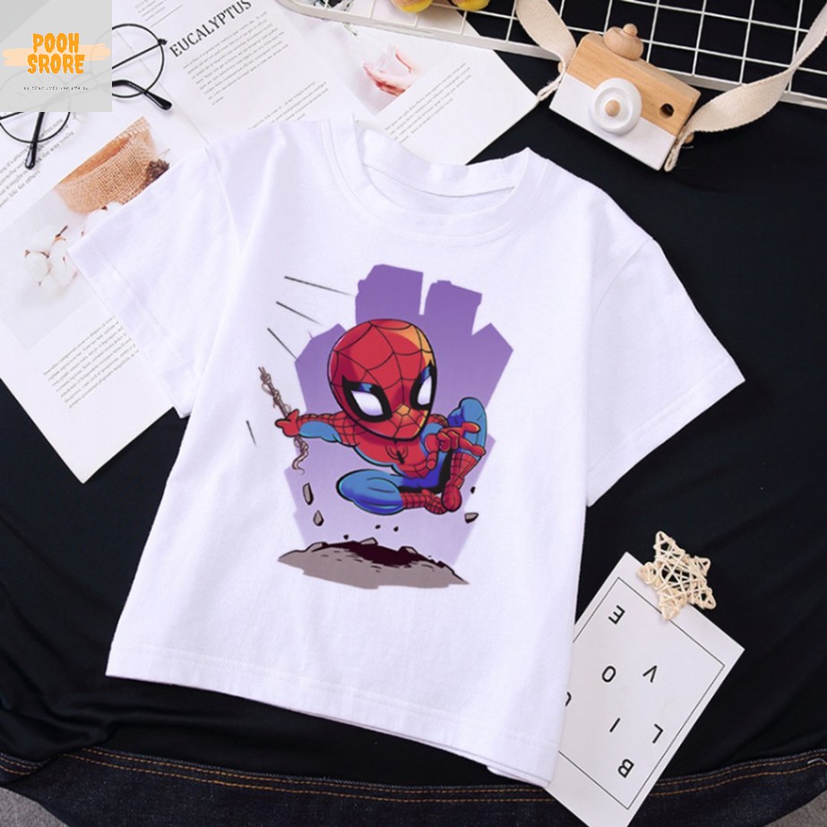 [Mã  VUHO1598 giảm 5k đơn 0đ] Áo Thun Trẻ Em In Spider Man chất liêu Cotton cho bé 3 dến 12 tuổi