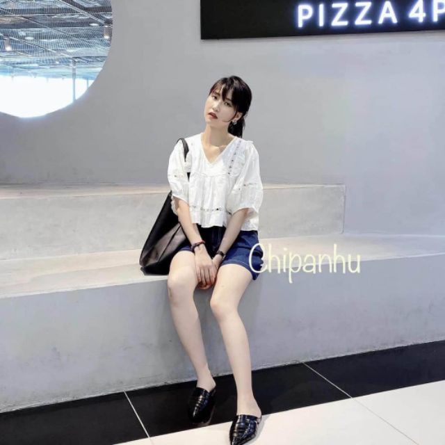 Áo babydoll tiểu thư cổ V tay lỡ