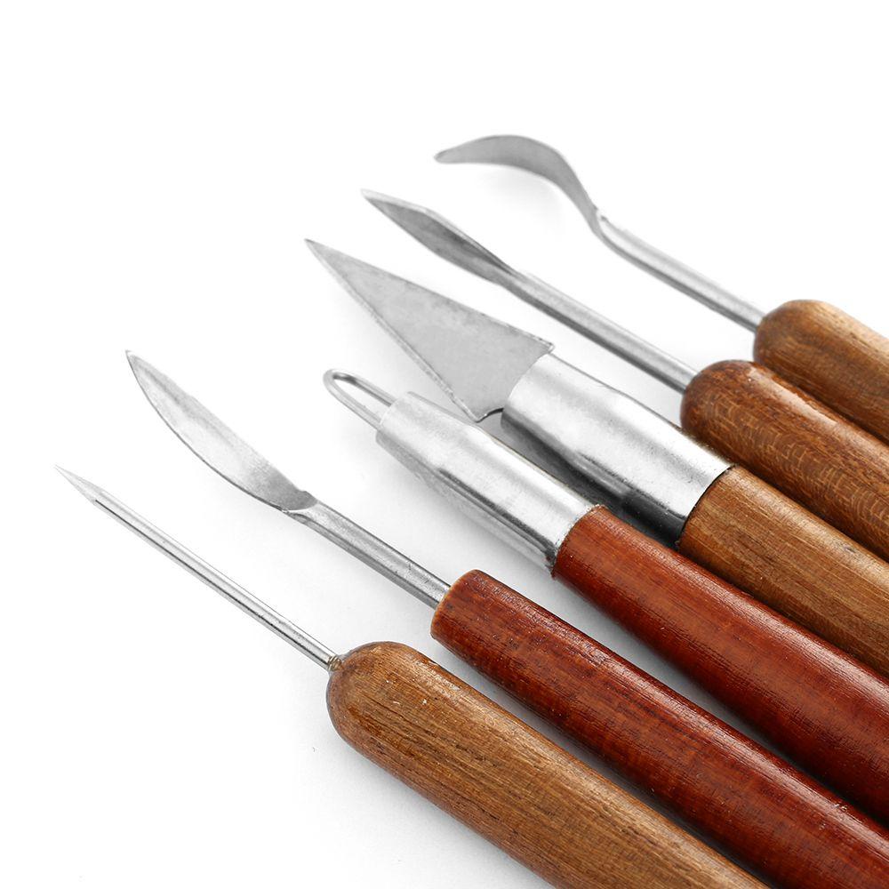 Set 6 Dụng Cụ Điêu Khắc Đồ Gốm Cán Gỗ Chuyên Dụng