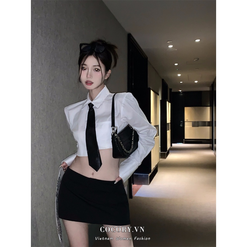 Cocory vn Set Áo Sơ Mi Dài Tay + Chân Váy Chữ A Lưng Cao Thời Trang Nữ