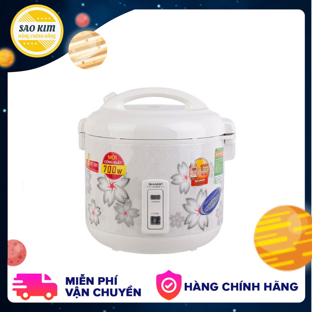 Nồi cơm điện Sharp nắp gài KS-N182ETV "SW" - Dung tích 1.8 lít - Sản xuất tại Thái Lan - Bảo hành 1 năm