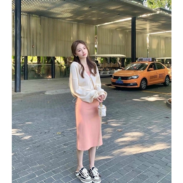 SET ĐẦM HỒNG KÈM KHOÁC NÓN 💕